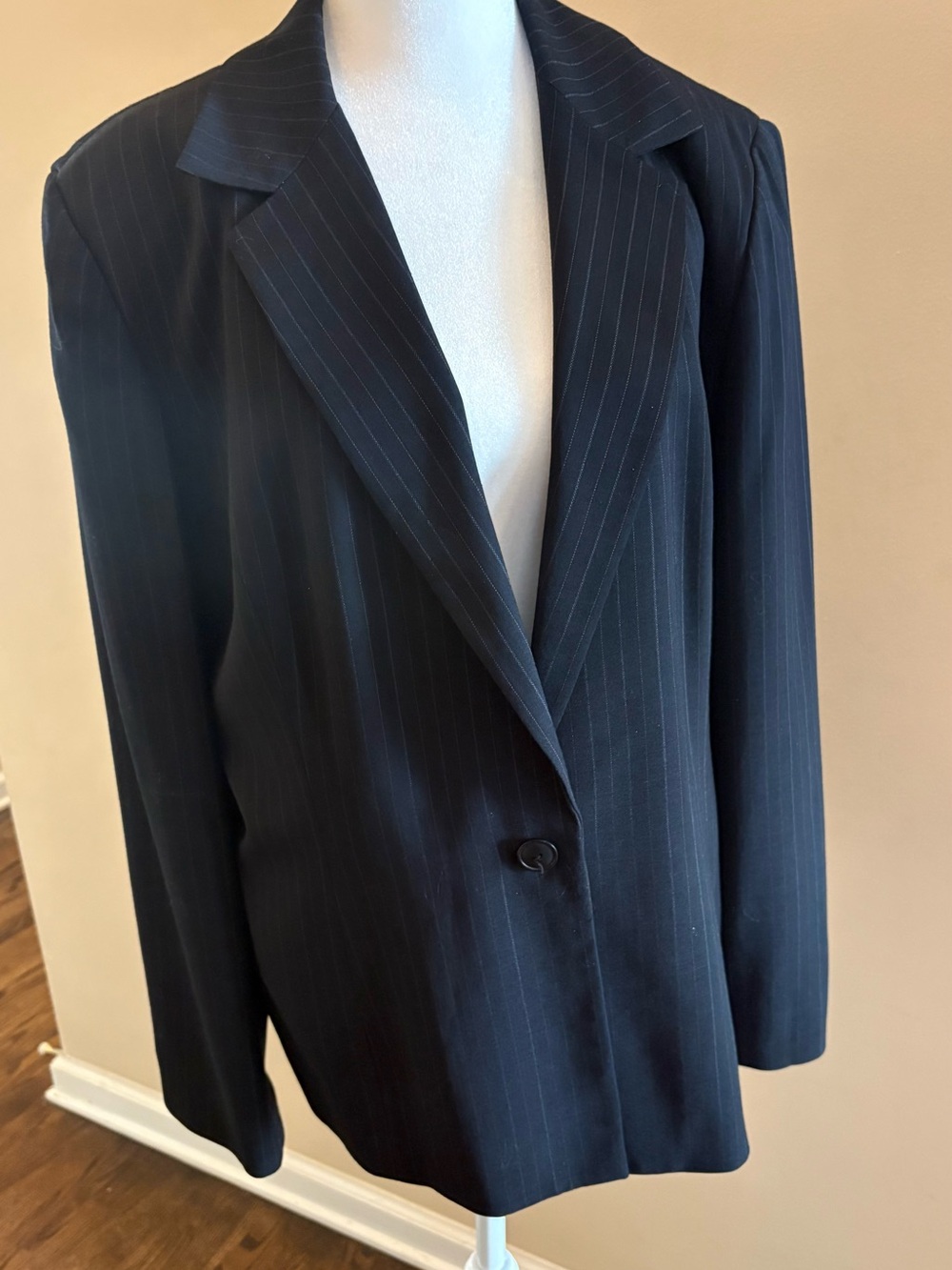 Ann Taylor LOFT Black Pinstripe Single Button Blazer Jacket Size 16